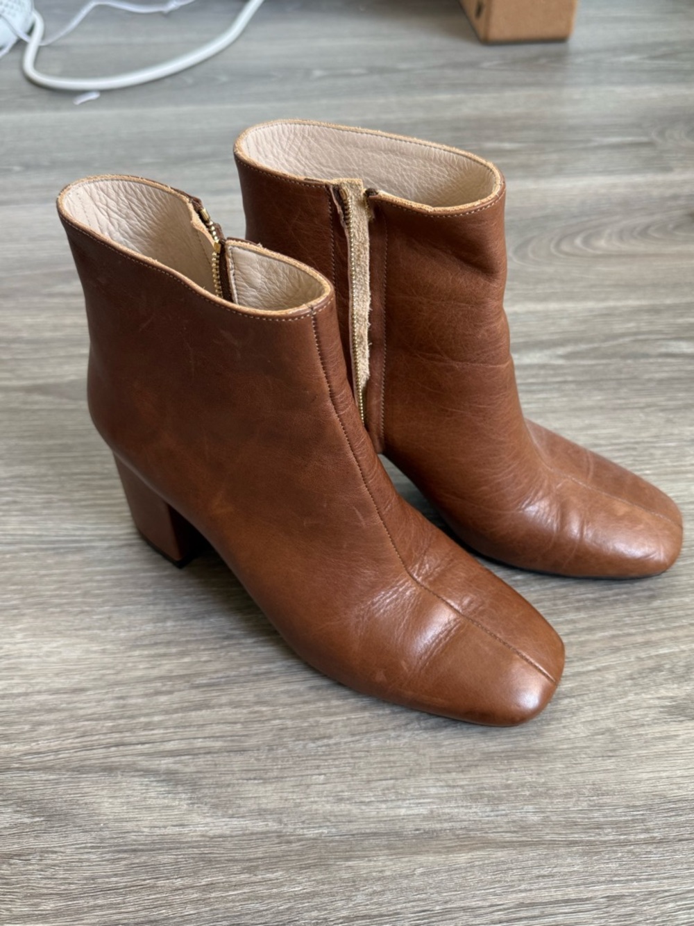 Anine Bing Cognac Leather Block Heel Ankle Boots - Picture 2 of 4